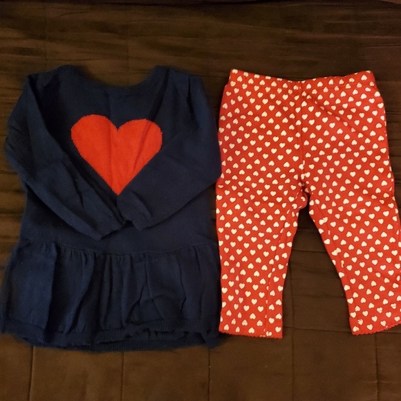 Carter/'s Carters Girls Size NB Newborn 2 Tops Shirt Heart Pants NWT 3 Piece Set